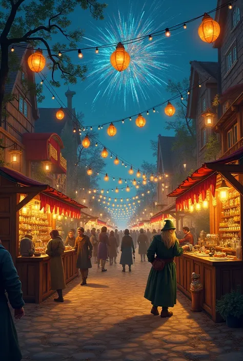 Here's a detailed description to help you picture the scene:

The festival road winds past colorfully facades, with banners and ...