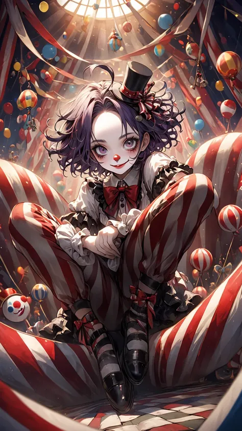    Tim Burton Style、circus clown、 dynamic composition、Lively decorations、