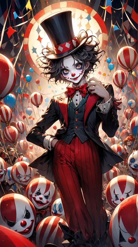    Tim Burton Style、circus clown、 dynamic composition、Lively decorations、