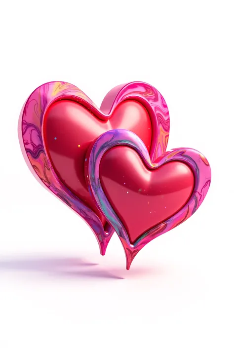a beautiful 3d vibrant two hearts, canter of two hearts fonts,font is stylish vibrant," happy Valentine's day", white background...