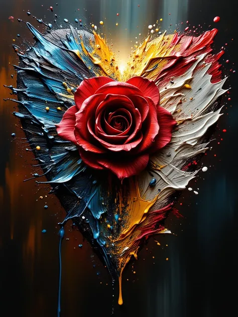 Stunning, big heart with a rose, strange painting, Raphael-style 3D image, sharp focus, romantic realism, surrealism, to create ...