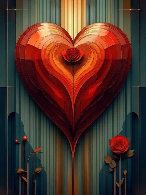 Stunning, big heart with a rose, strange painting, Raphael-style 3D image, sharp focus, romantic realism, surrealism, to create ...