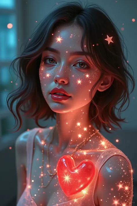  Digital Photo Painting  ,  photo art in the style of Howard Schatz and Guido Argentini.  reference Eve Ventrou . a heart,  teal...