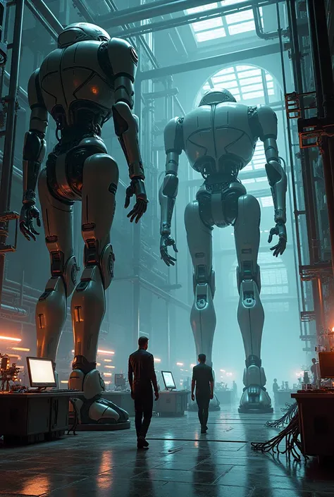 Cyberpunk robot maintenance laboratory