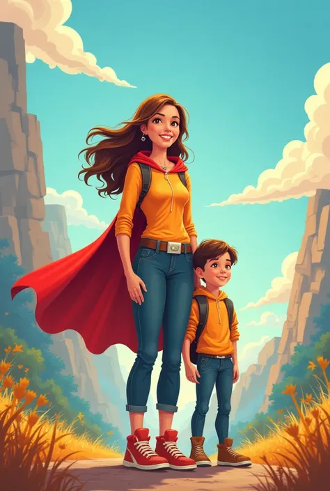 super mom  with school going boy transferent background vector art.