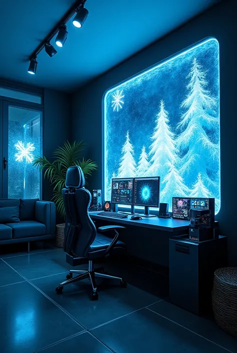 Fashionable computer gaming room with ice lamps
