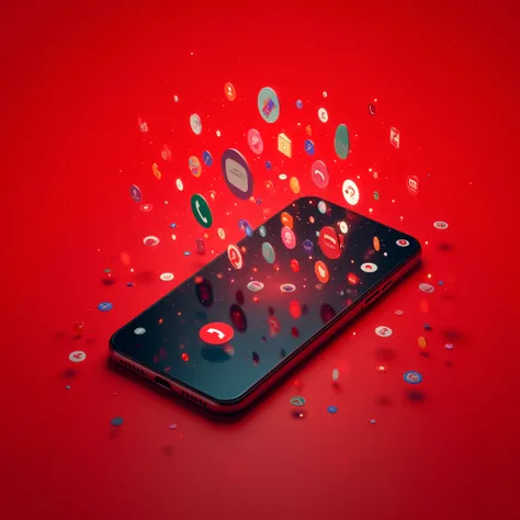 dessine moi un iPhone avec pleins de notification d'appels manqué sur un fond rouge 