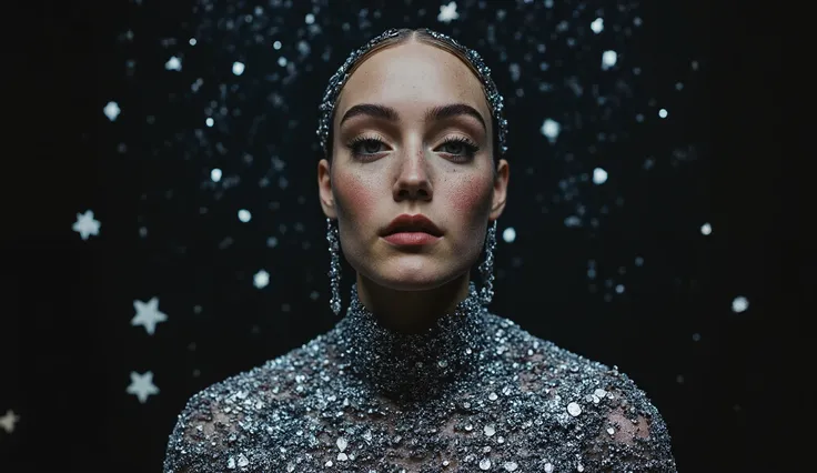 analog image, photography, natural textures, highly realistic light, made of silver stars, editorial, new album cover in the sty...