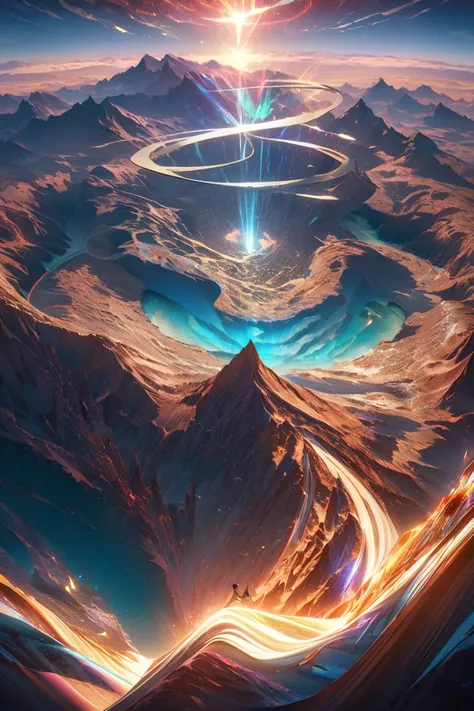 A breathtaking, ultra-vivid cinematic photograph that captures a surreal, otherworldly scene of Mount Sinai rising majestically ...