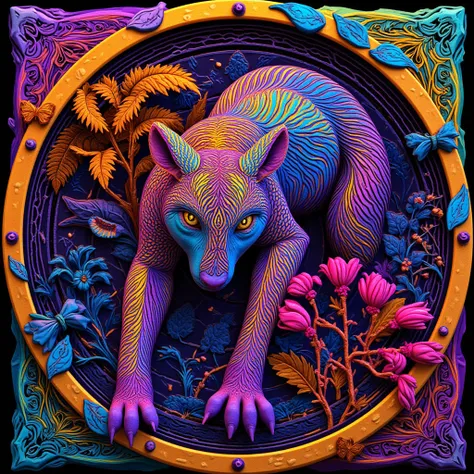 NFT 3d woodcut colorful flashy animal