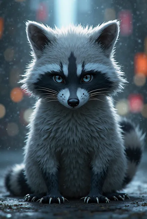 Make a raccoon with the features of Kaneki Kun from the anime Tokyo Ghoul