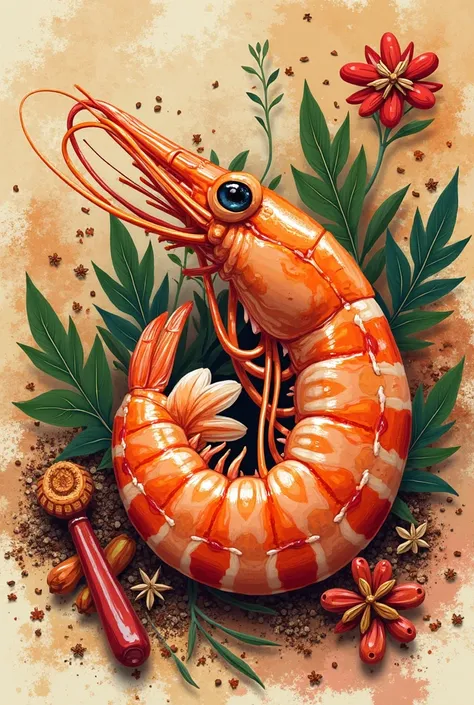 create a shrimp flavor background for food seasoning product packaging logo for Powdered Alubihod Sourleaf Spice 