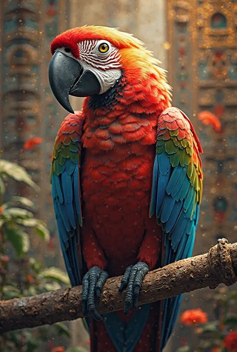 A macaw with an Aztec look and some Egyptian ornaments