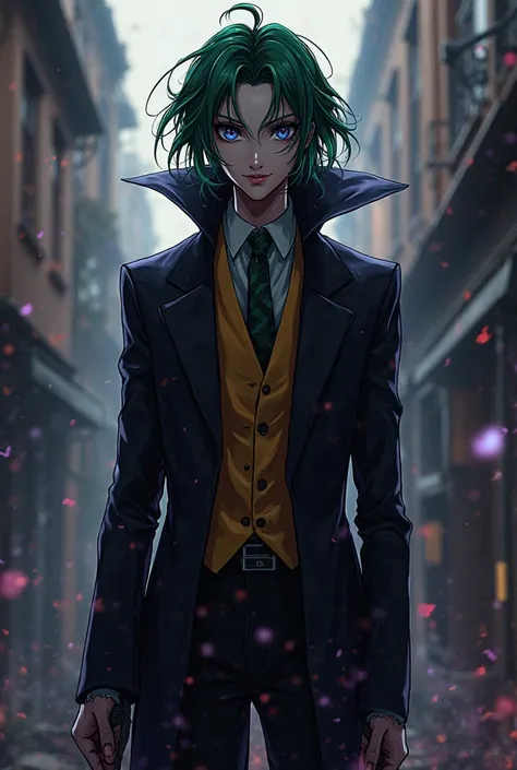 Generate the image of an anime-style character  black joker 1. 65 tall