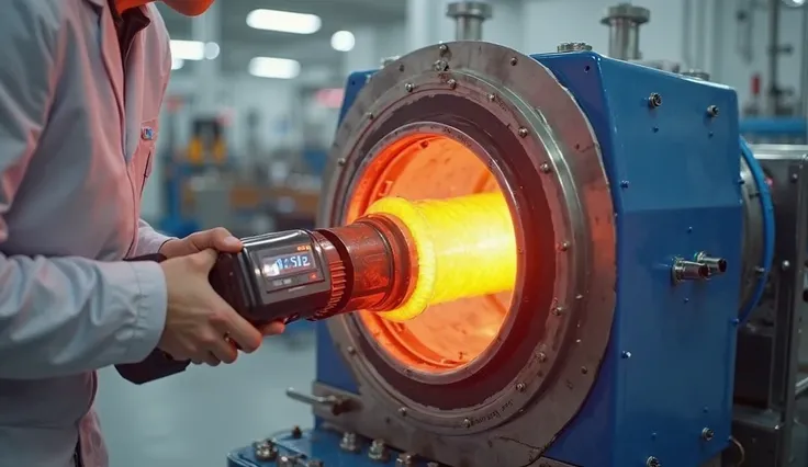 An induction drum heater in use, with electromagnetic heat generation visible through a digital display. The drum should show no...