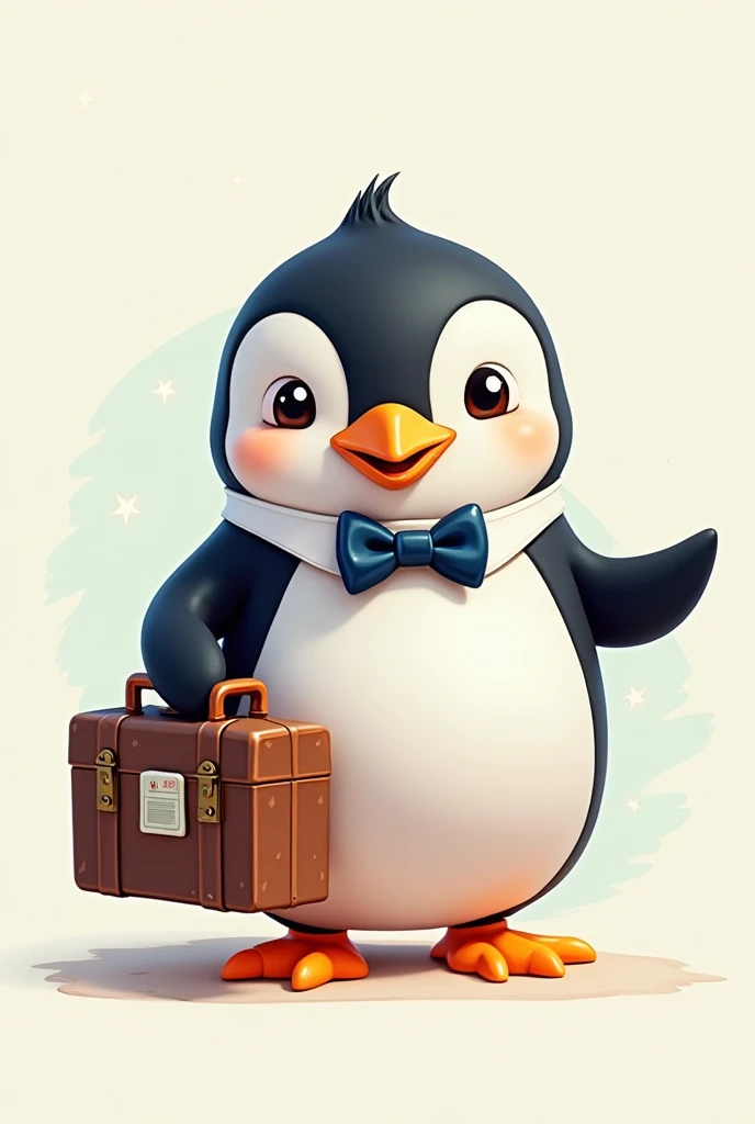 2d cartoon penguin with a suitcase