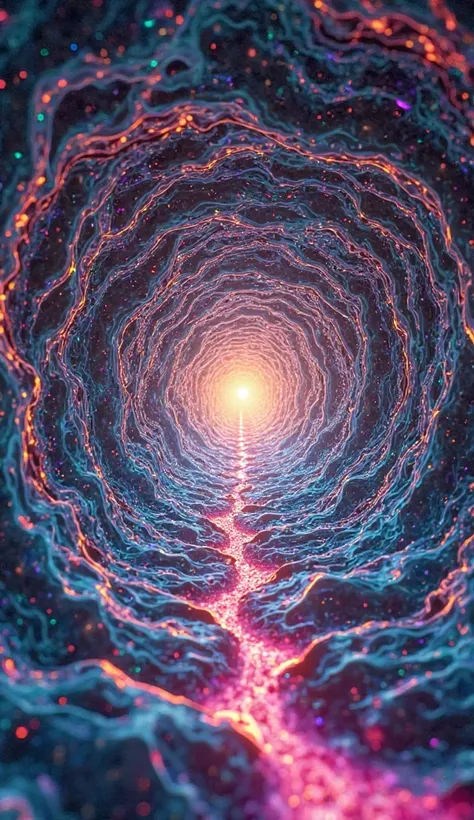 Psychedelic tunnel vision, as if someone is being pulled into a wormhole