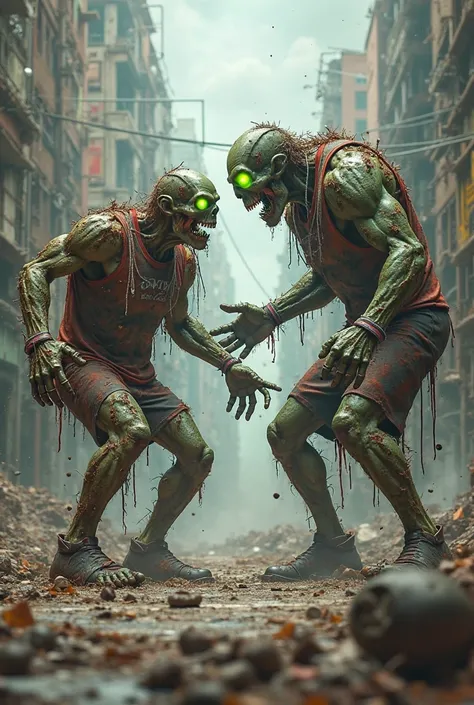 An image of the zombie tsunami athlete with the zombie of plants vs zombies athlete in combat

