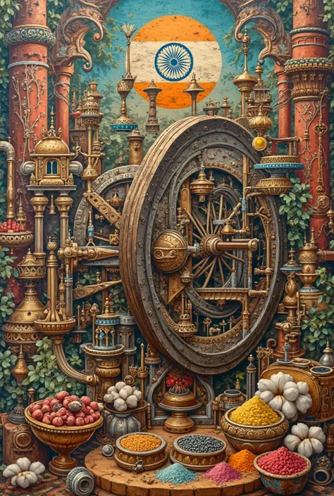 india, astrolobio spinning wheel used metals in construction, has, spices cotton cane sugar, digital numbering included the zero...