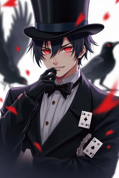 Male characters,  Realistic art, wearing clothes from the Victorian era, black gloves,  using a top hat, on his sleeves, playing...