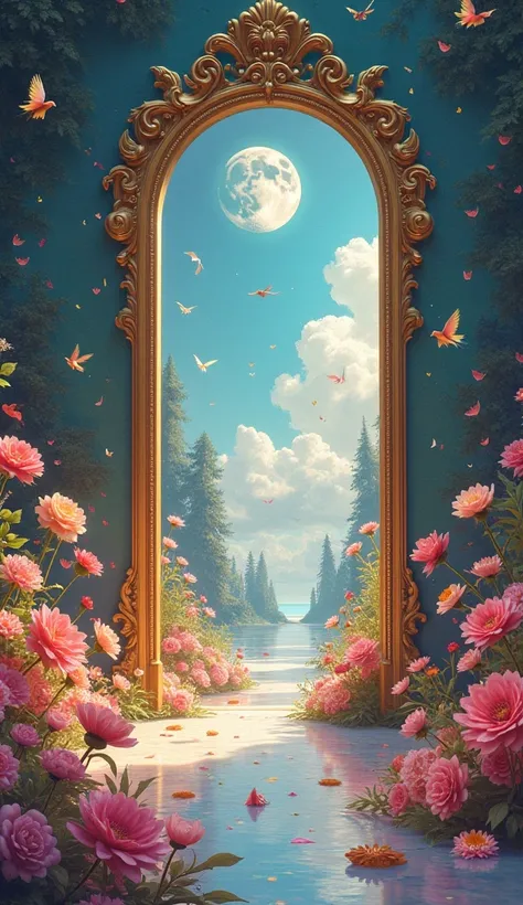 Fantastic Space　large mirror door pink gold large mirror
The notes are flowing out
A bright and gentle space　rainbow　 Flower Bir...