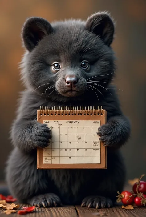 Create a beautiful picture for the.The photo should depict a dark animal or some interesting color.He should have a calendar in ...