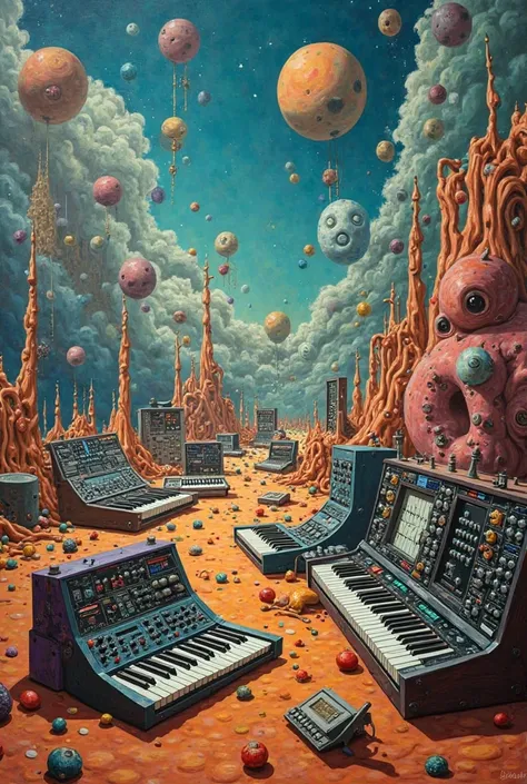 Dalí style painting of Roland synthesizers in size 4k