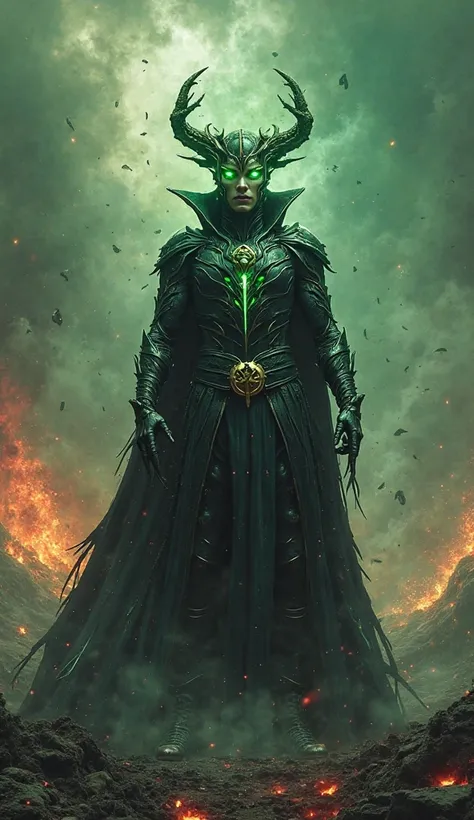 "A terrifying and surreal fusion of Hela and Doctor Strange, a nightmarish hybrid of death and dark sorcery, stands amidst a sha...
