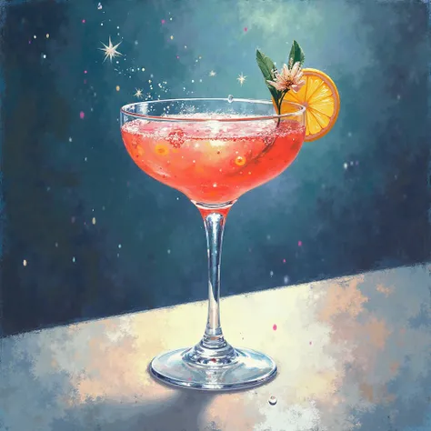 A drawing of the Cinderella drink, Standing in a glass Collins