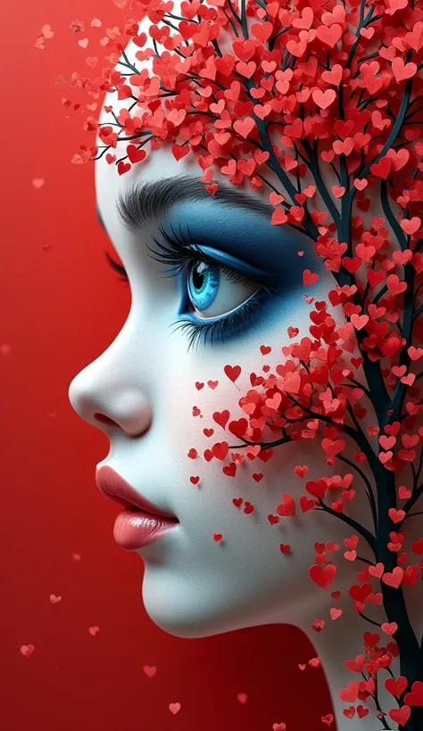 make a surrealistic abstraction of eye combined with hearts forest, paper_cut，(illustration: 1.3), paper art, 3D rendering of, R...