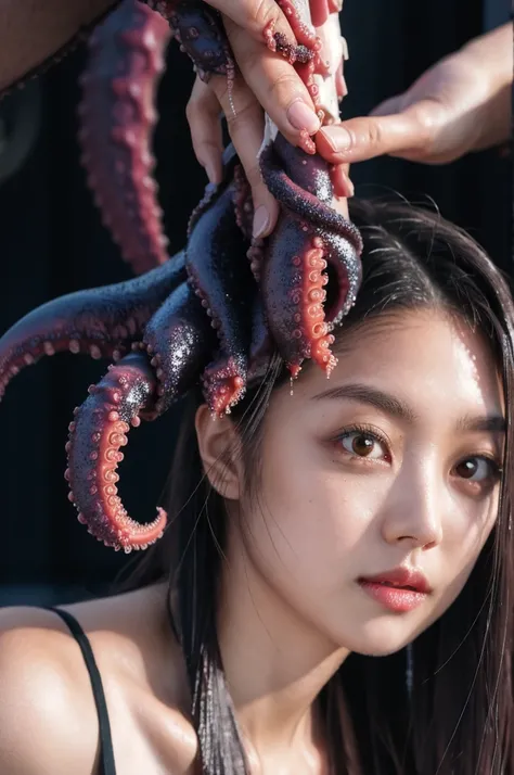Ultra High Resolution 、8k、covered with  tentacless, huge  tentacless,  tentacless around, some  tentacless are touching her, gig...