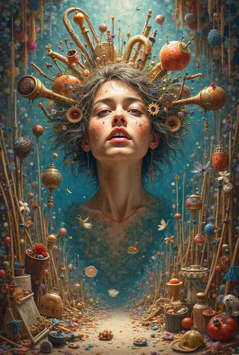 Image where emotions are mixed with painting, music and crafts 