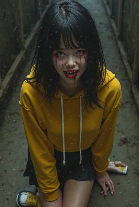 dark eye makeup that also makes nails grow　sharp fangs grow　Nails grow too、Flashman Sarah, brainwashed and controlled by Zeragil...