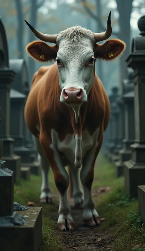 The mother cow, with determination in her eyes, dials a police officer on a smartphone. She looks serious as she stands in the c...