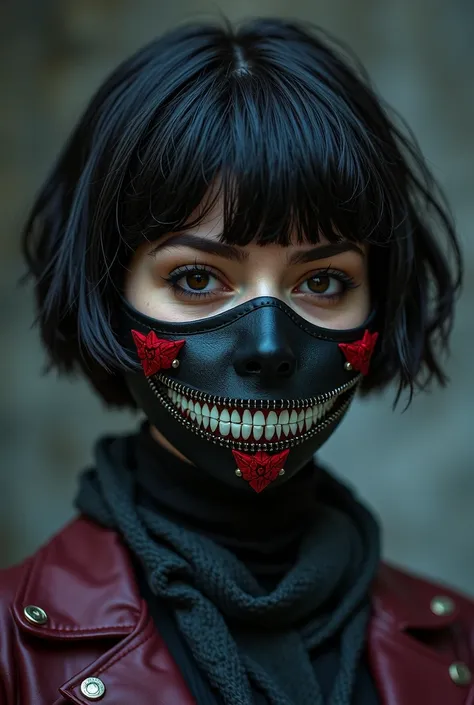 Play a 23-year-old female French character with fair skin and short black hair. Your eyes are black and red. Wear punk clothes a...