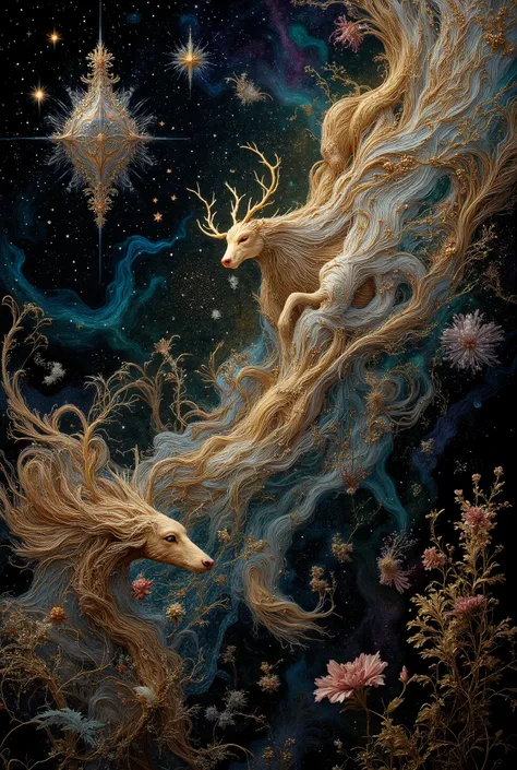 Beautiful Canvas, embroidered from the Starry Sky, Images of Animals Embroidered, mystical patterns, beautiful colors, bright co...