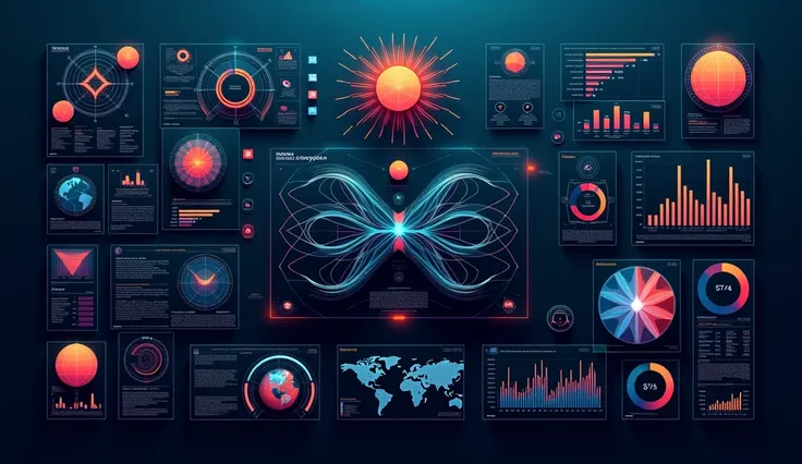 beautiful 
diagrams, charts, flowcharts drawings on dark background