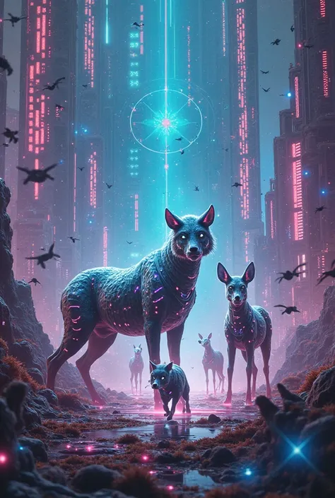 Wanderland festival poster futuristic cyberspace but with animals