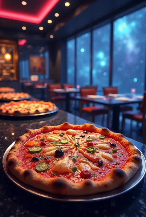 5 images for pizeria with themes of the universe
