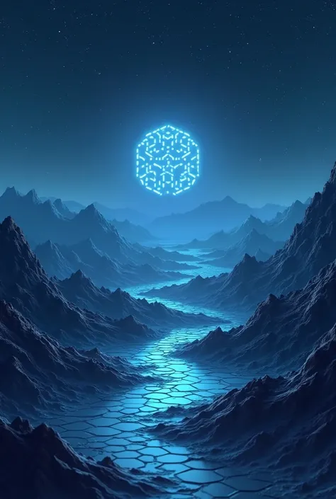 You are an expert level graphic designer.  Technology Fund , Digital, mountains, a star, hexagons , all these very delicate blue...