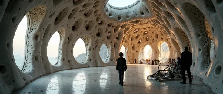 (blend (Lee Bontecou) x (H.R. Giger) x (Zaha Hadid) x (Cristina Samsa) styles, sculptures,set design,architecture,curves around ...