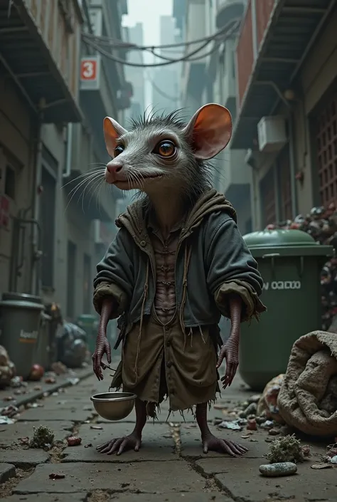 Create an image of a beggar rat 