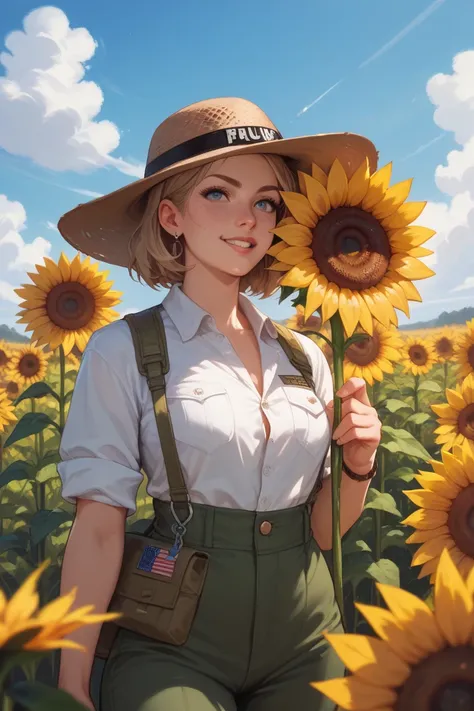 nuclear bombs, in a field of sunflowers
