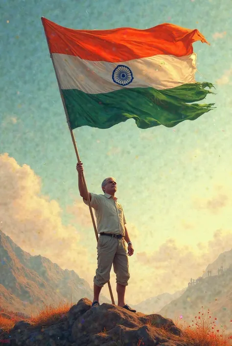 One Man stand and in hand Indian flag flow and some Quotes for Indian 
