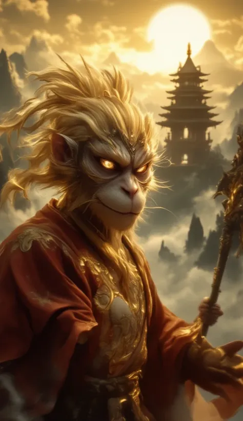 High-resolution digital image. Sun Wukong, the legendary monkey king from the classic Chinese novel Journey to the West, appears...