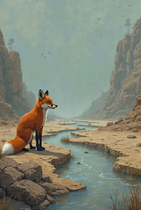 the fox sees that the hidden water source has dried up and regrets