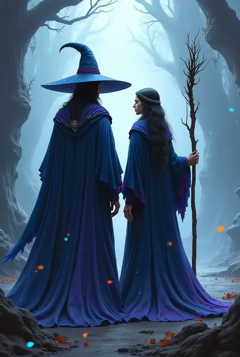 Markgot7 with 1 woman and 1 man dressed as a wizard and a witch standing in a row.