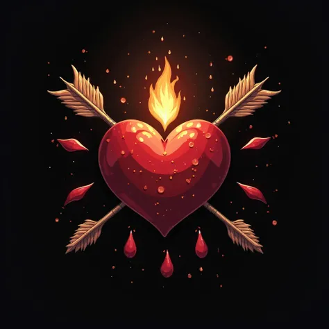  Create an image of Giovanni's birthday  "sacred heart" heart with small flame on top, some arrows set, with drops of blood and ...