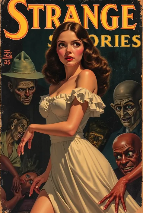 Cover mystery magazine full length girl, Cute face full length , Girl poses for horror magazine cover "Strange Stories" , Magazi...