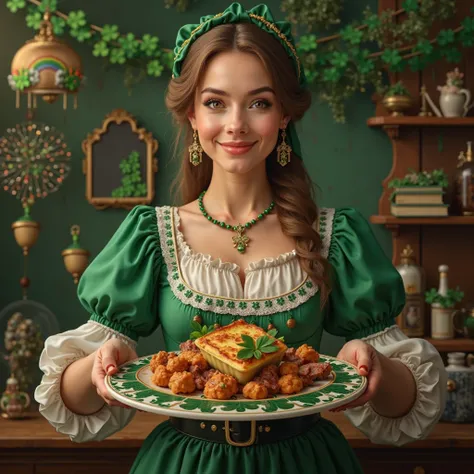 Irlandesa real  holding the dish from below Without your fingers touching the top of the plate, con San Patrick's day decoration...